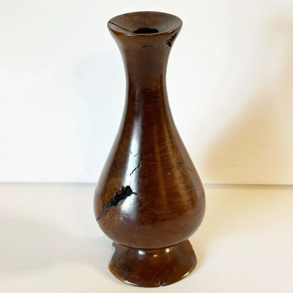 Vtg Modernist MCM Turned Burl Wood Art Vase Bud Vase Live Edge Rustic Lodge